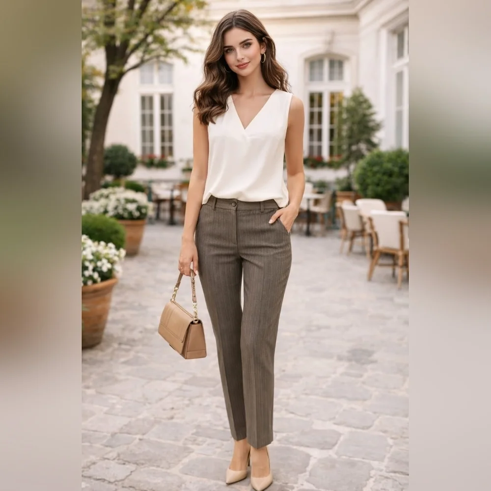 Dressbarn Brown Pinstripe Pantsuit 110